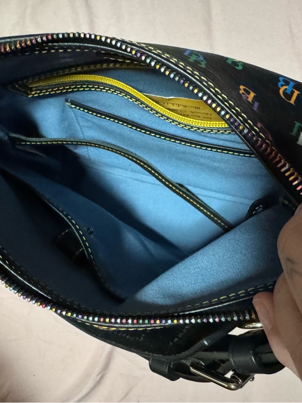 Rare Dooney & Bourke Black Multicolor Logo Hobo Shoulder Bag - Picture 5 of 11